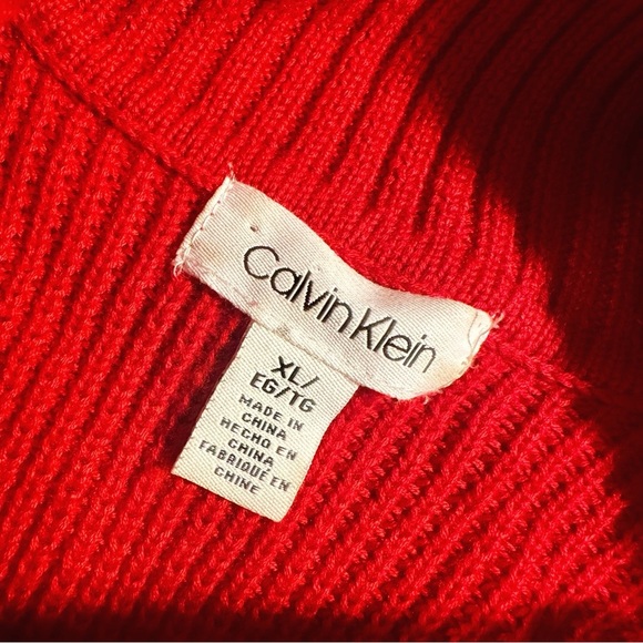 Calvin Klein Red Textured Knit Striped Cowlneck Long-Sleeve Sweater Size XL - Picture 2 of 14